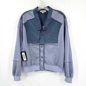 Listicle Lightweight Sz Small Periwinkle/Blue Button Up Boutique Bomber Jacket
